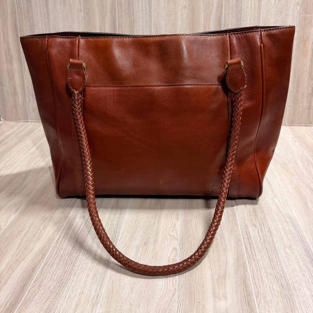 Patricia Nash Cameley Tote Italian Leather Heritage Tan Braided Handle Bag